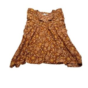 🌼 Sundry Women’s Ruffle Sleeve Blouse Sz 1 Brown‎ Yellow Floral Boho Top 🌼